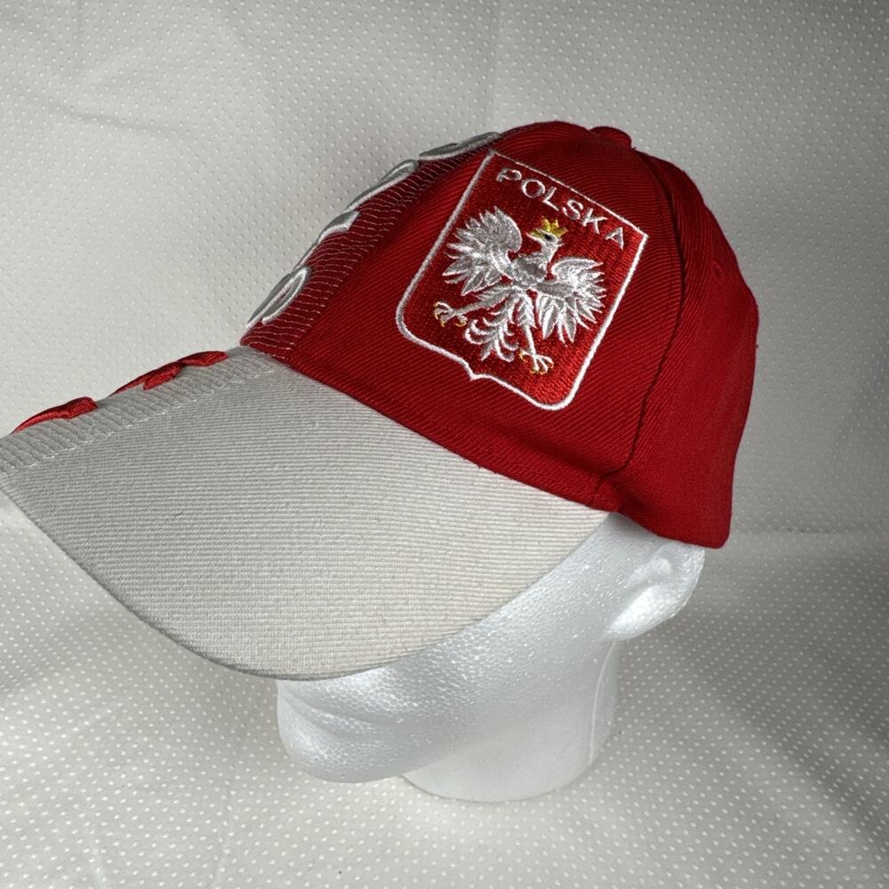 POLSKA Hat Men’s RED & WHITE One-Size Adjustable. Embroidered Logo EAGLE